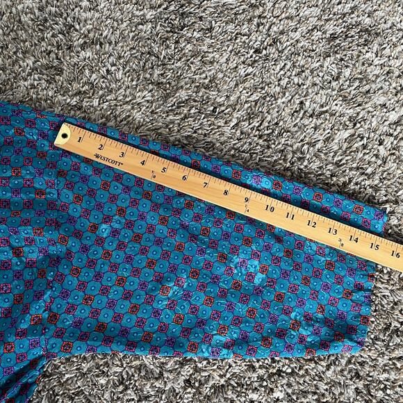 Vintage Blouse Top Size Small Blue Red Scarf Print Satin Long Sleeve Secretary - Picture 15 of 15